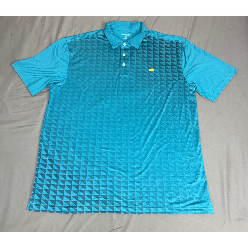 Masters Tech Mens XXL Teal Blue Geometric Triangle Golf Polo Shirt Performance